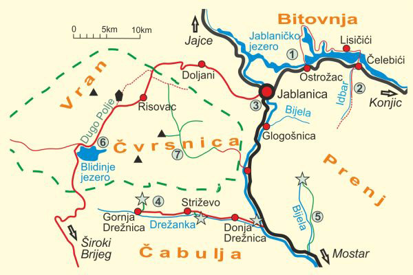 Karte von Fluss Neretva - Mittellauf