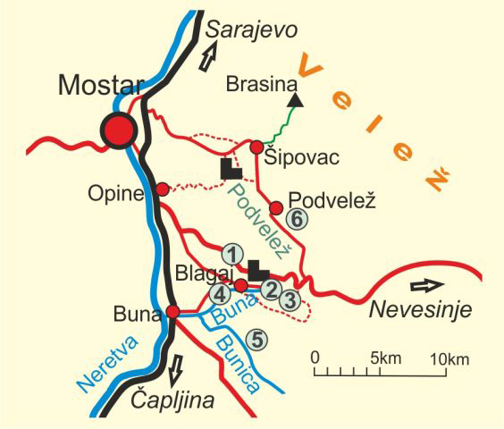 Karte von Blagaj und die Hochebene PodveleÅ¾