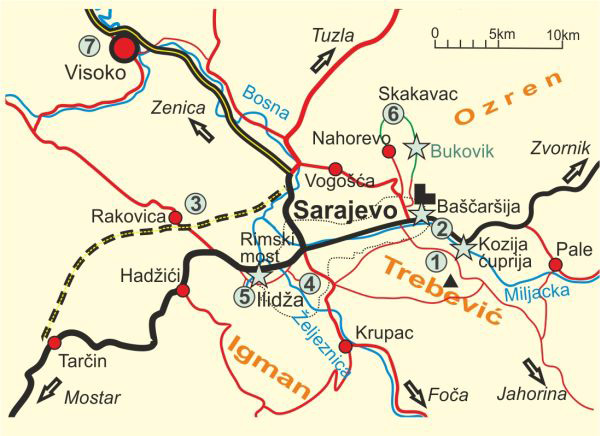 Karte von Sarajevos Umgebung