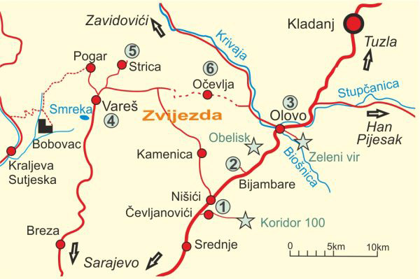 Karte von Umgebung von Olovo und VareÅ¡ 