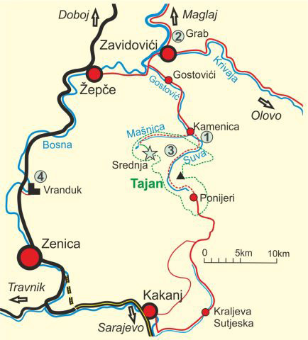 Karte von Park Tajan und Kamenica