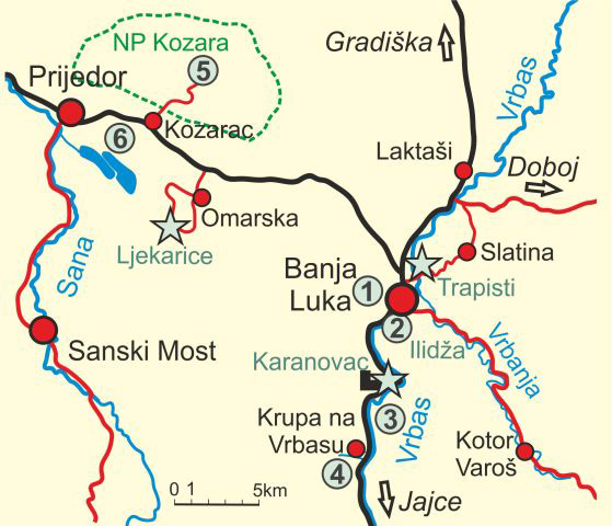 Karte von Banja Luka und NP Kozara 
