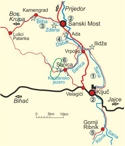 Karte von Fluss Sana - Mittellauf 