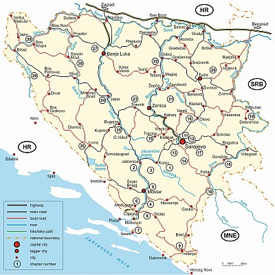 Die Karte von Bosnien mit allen 30 Kapieteln aus dem Buch.
